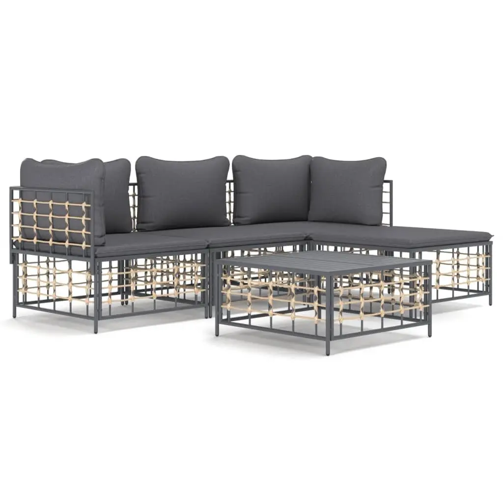 Outdoor Lounge Set Poly Rattan 4 Piece Garden Furniture with Cushions Anthracite