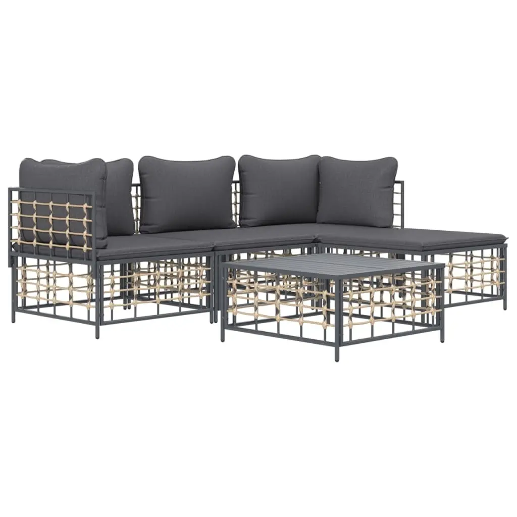 Outdoor Lounge Set Poly Rattan 4 Piece Garden Furniture with Cushions Anthracite