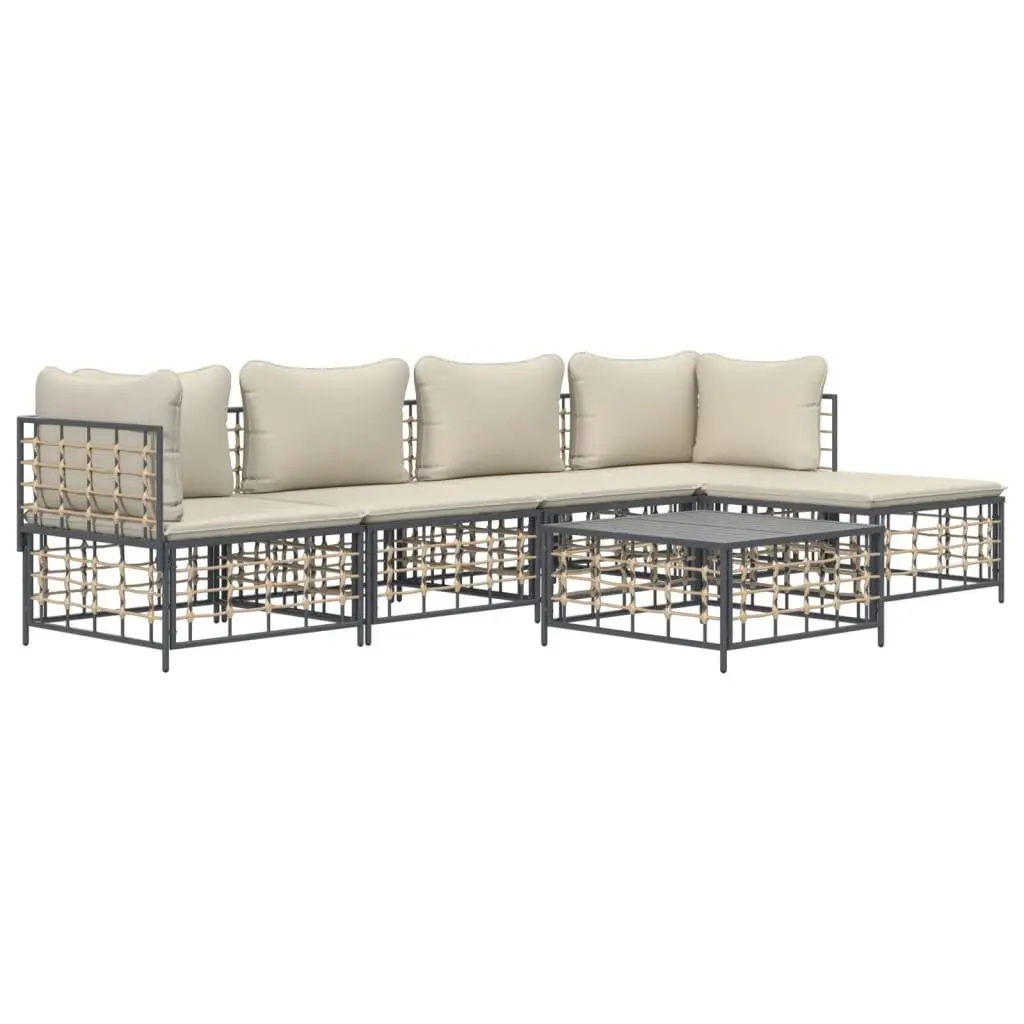 Outdoor Lounge Set Poly Rattan 6 Piece Anthracite Furniture with Cushions