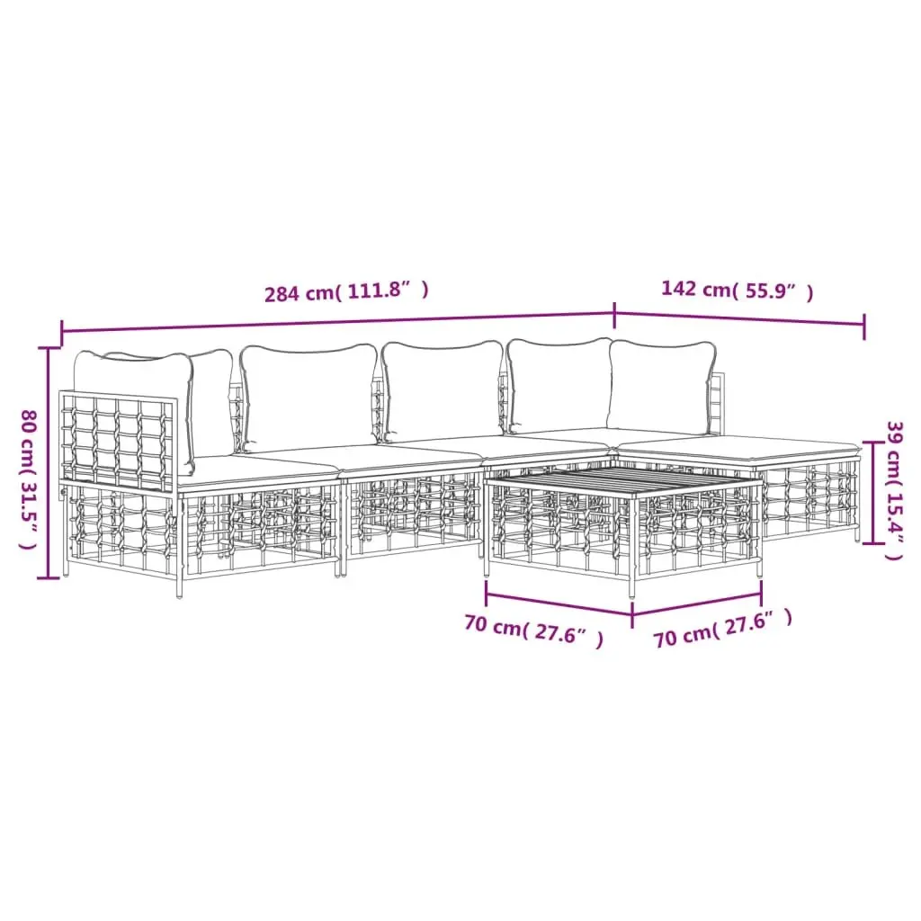 Outdoor Lounge Set Poly Rattan 6 Piece Anthracite Furniture with Cushions