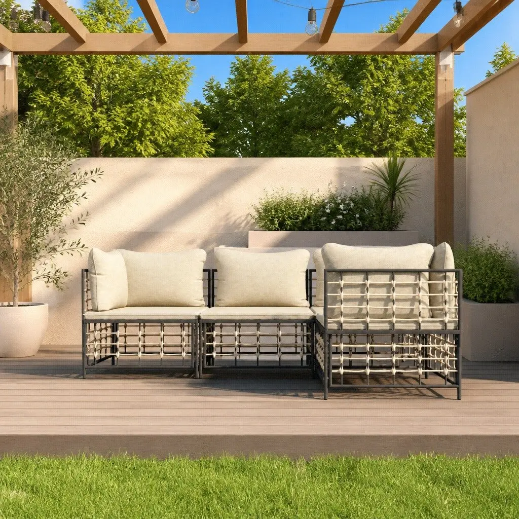 Garden Lounge Set 4 Piece Outdoor Sofa Anthracite Poly Rattan with Cushions