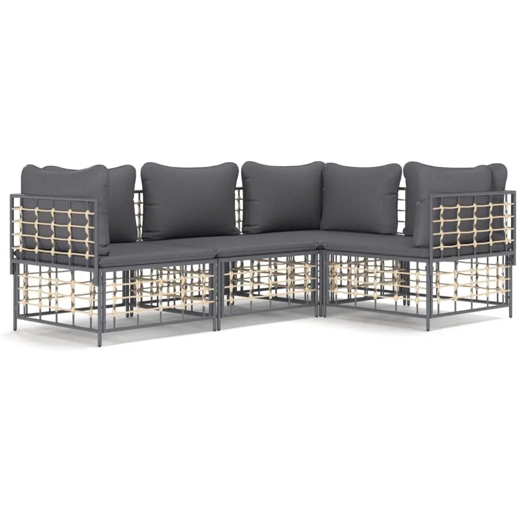 Garden Lounge Set 4 Piece Outdoor Seating Poly Rattan Anthracite with Cushions