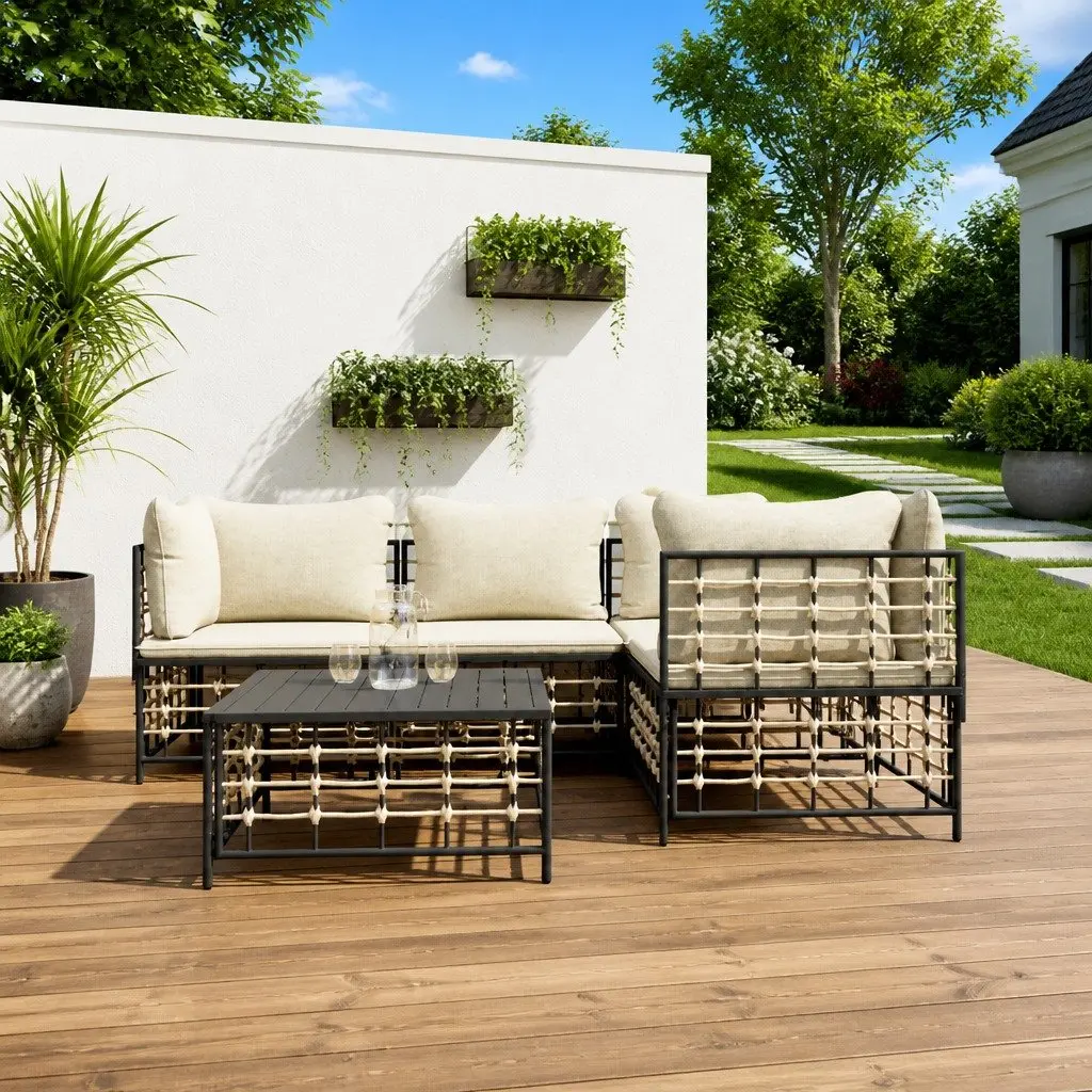 5 Piece Outdoor Lounge Set Poly Rattan Sofa Anthracite with Cushions