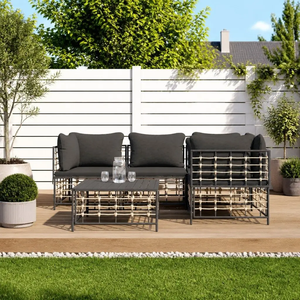 5 Piece Garden Lounge Set Poly Rattan Steel Frame Anthracite with Cushions Coffee Table
