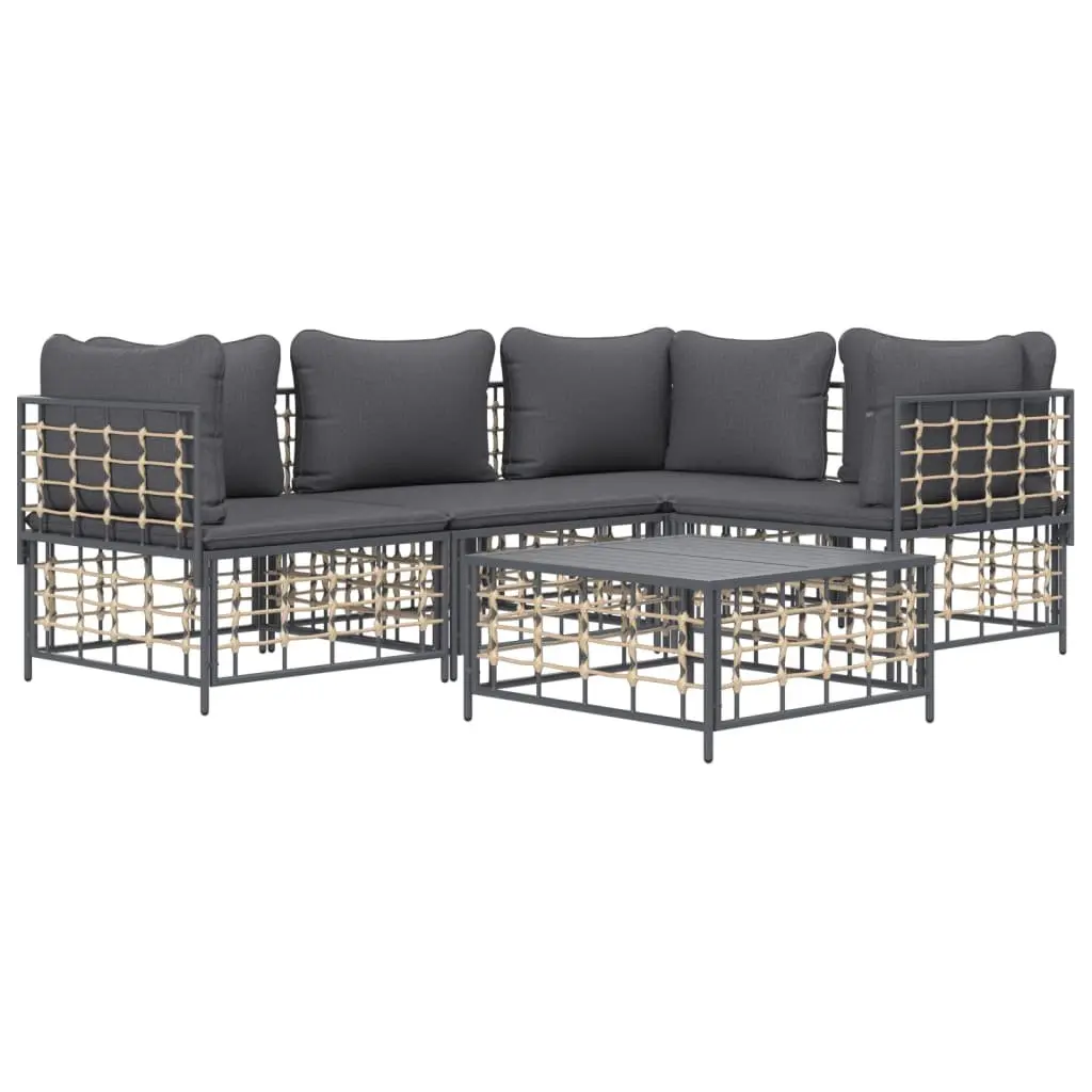 5 Piece Garden Lounge Set Poly Rattan Steel Frame Anthracite with Cushions Coffee Table