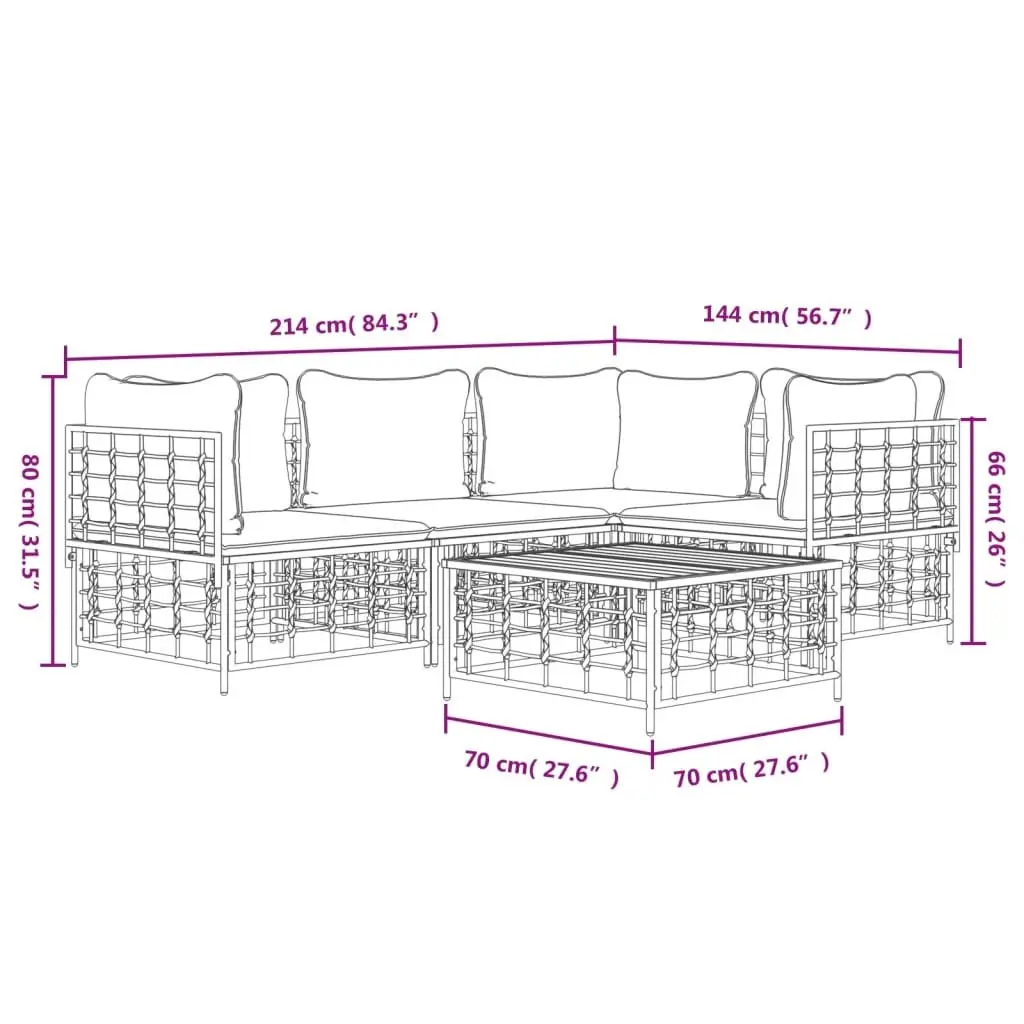 5 Piece Garden Lounge Set Poly Rattan Steel Frame Anthracite with Cushions Coffee Table