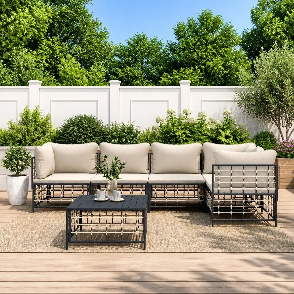 Garden Lounge Set Poly Rattan 6 Piece Outdoor Furniture with Cushions Anthracite