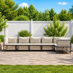 Garden Lounge Set 6 Piece Outdoor Seating Poly Rattan Cushions Anthracite
