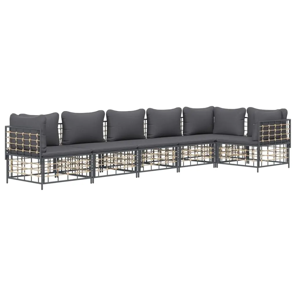 Garden Lounge Set Modular Poly Rattan 6 Piece Anthracite with Cushions
