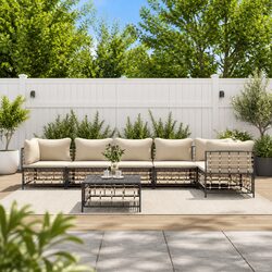 7 Piece Garden Lounge Set Outdoor Seating Poly Rattan Cushioned Anthracite