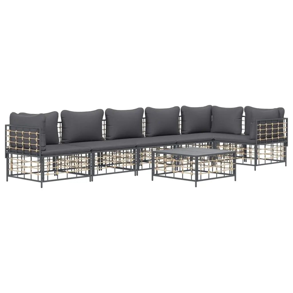 7 Piece Garden Lounge Set Poly Rattan Modular Anthracite with Cushions