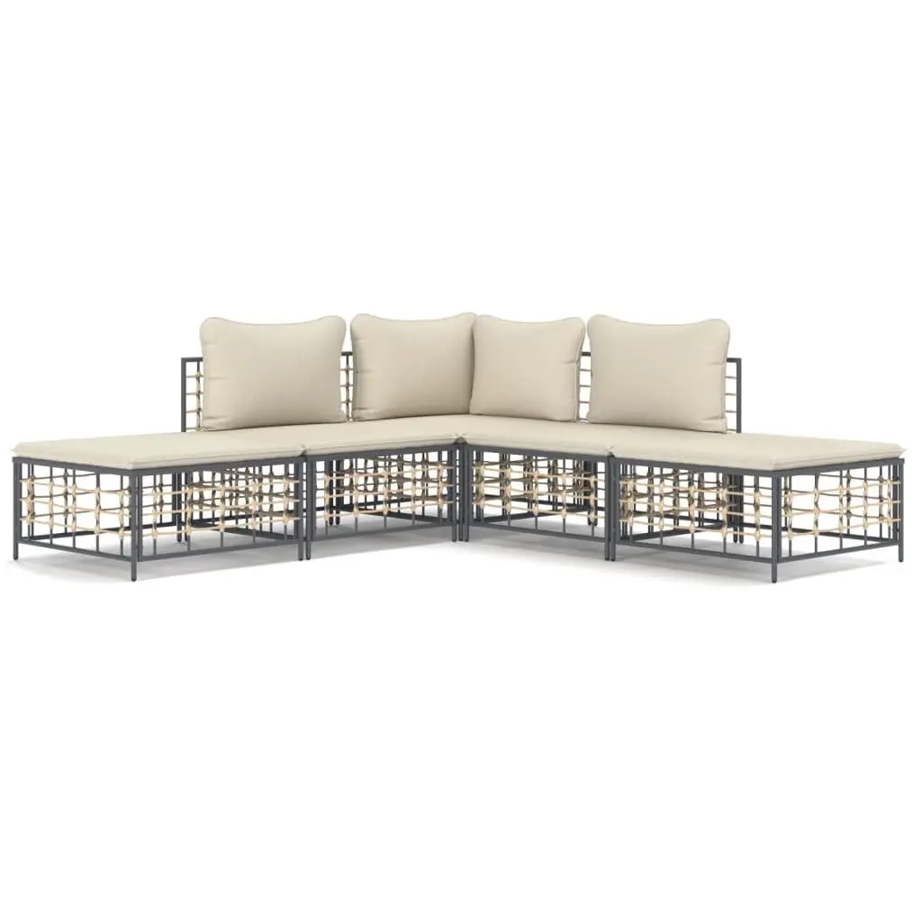 5 Piece Garden Lounge Set Poly Rattan Anthracite with Cushions
