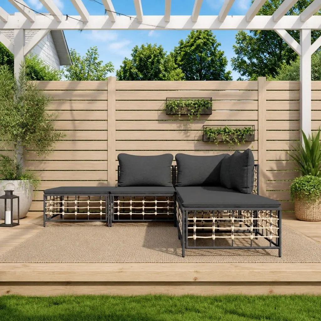 Garden Lounge Set Poly Rattan 5 Piece Outdoor Sofa Anthracite