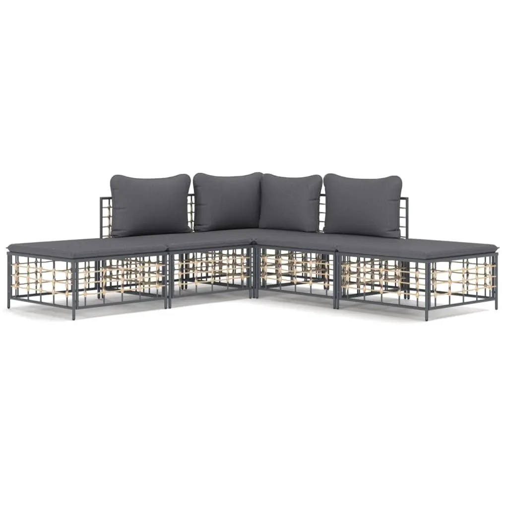 Garden Lounge Set Poly Rattan 5 Piece Outdoor Sofa Anthracite