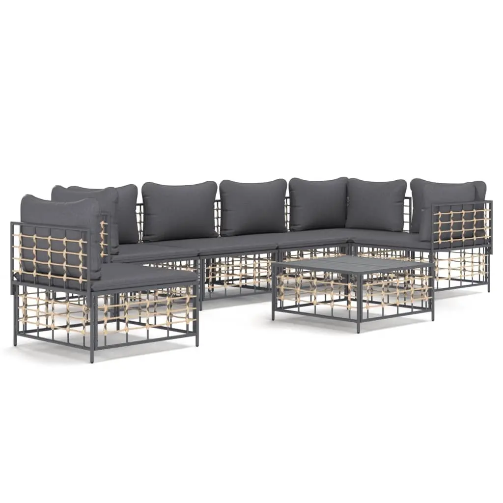 Garden Lounge Set Poly Rattan 7 Piece Outdoor Seating Anthracite with Cushions
