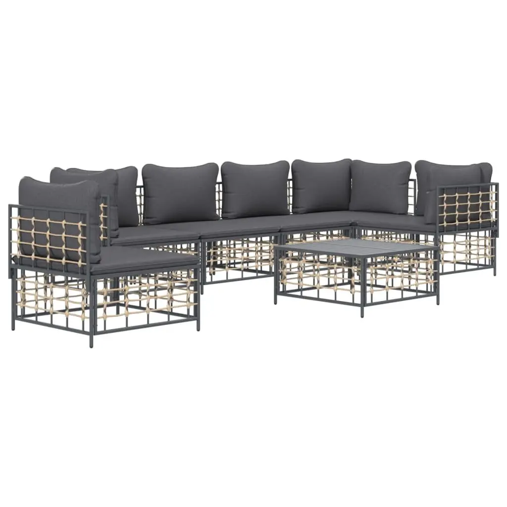 Garden Lounge Set Poly Rattan 7 Piece Outdoor Seating Anthracite with Cushions