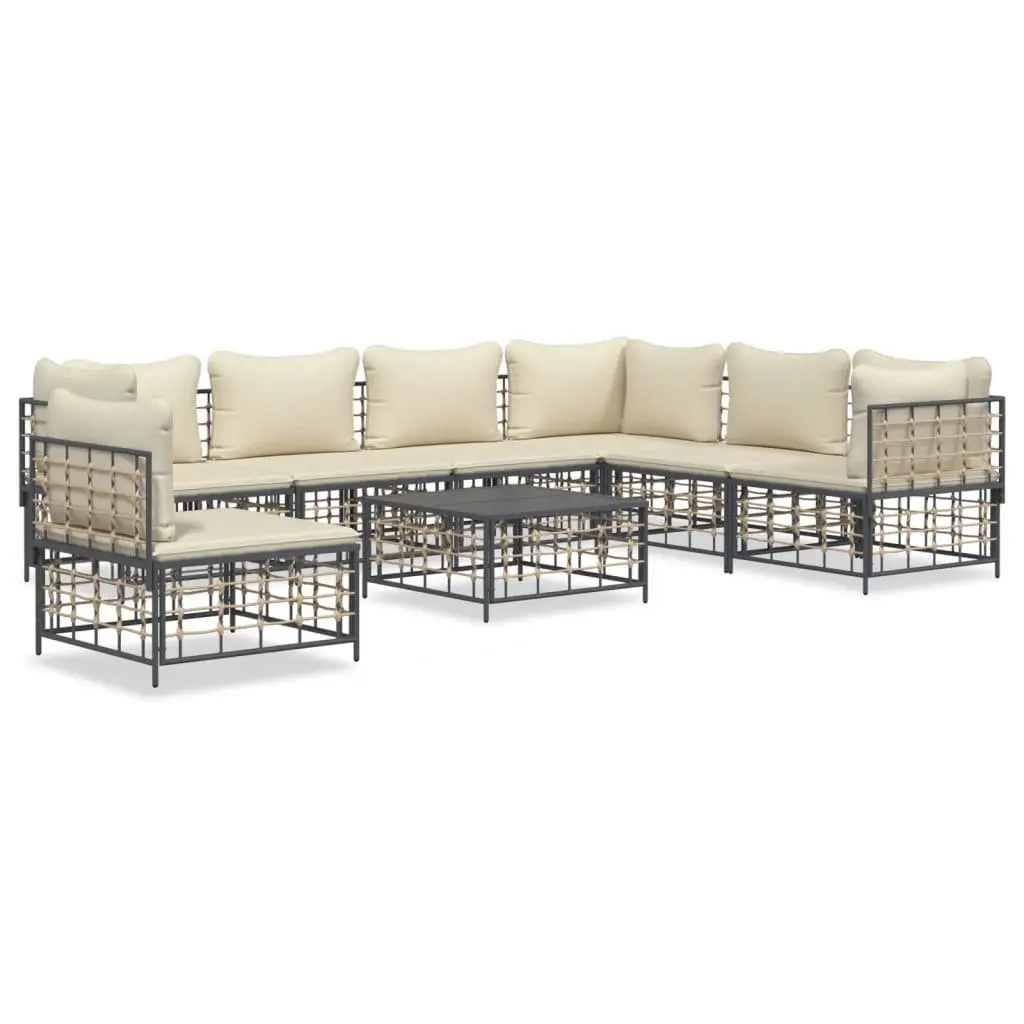 Outdoor Lounge Set Poly Rattan 8 Piece Garden Furniture with Cushions Anthracite