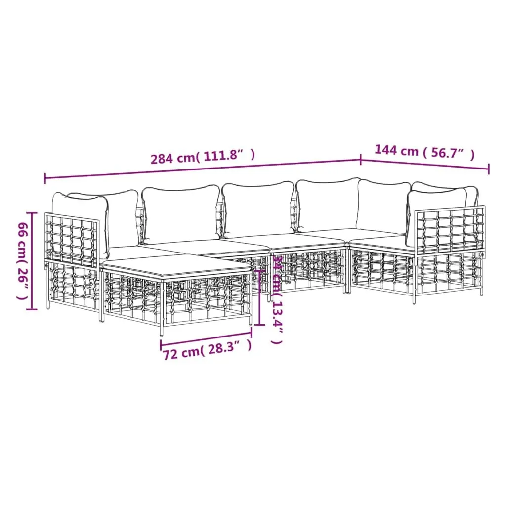 Outdoor Garden Lounge Set 6 Piece Modular Seating with Cushions Anthracite