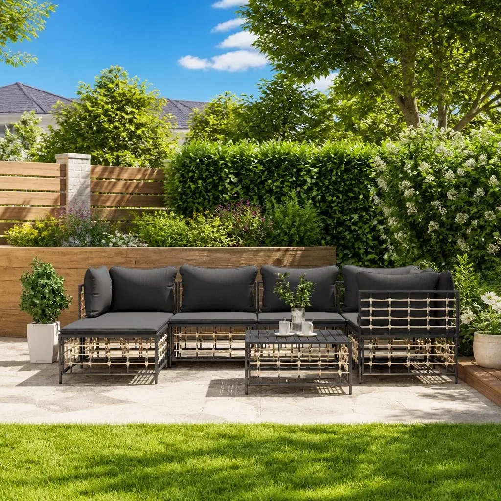 7 Piece Garden Furniture Modular Lounge Set Anthracite Poly Rattan Seating with Cushions