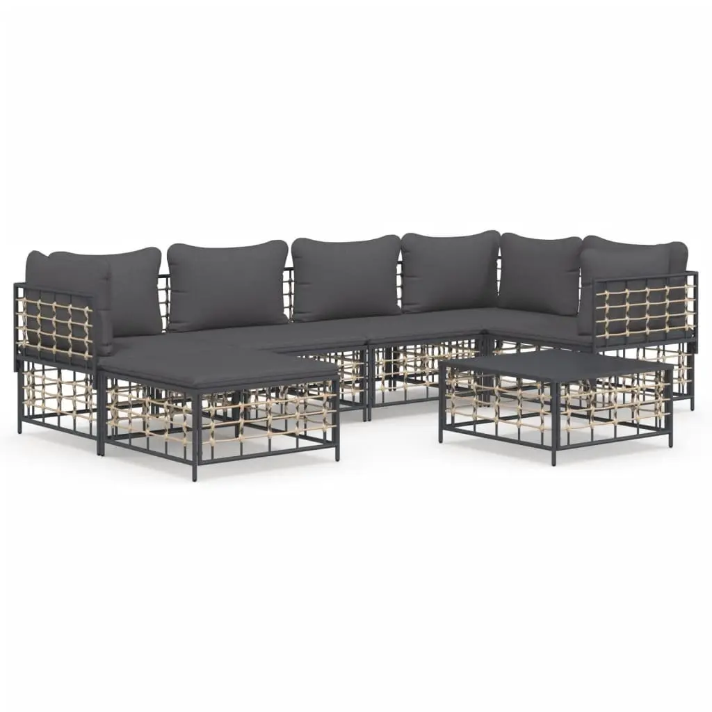 7 Piece Garden Furniture Modular Lounge Set Anthracite Poly Rattan Seating with Cushions