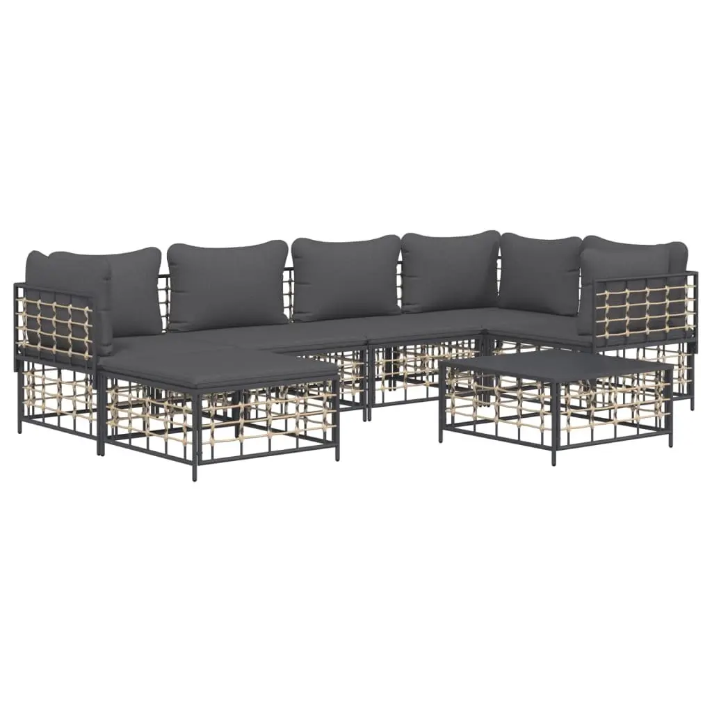 7 Piece Garden Furniture Modular Lounge Set Anthracite Poly Rattan Seating with Cushions