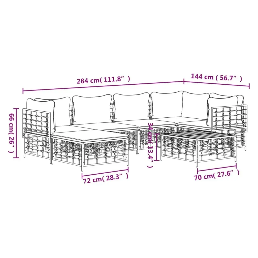 7 Piece Garden Furniture Modular Lounge Set Anthracite Poly Rattan Seating with Cushions