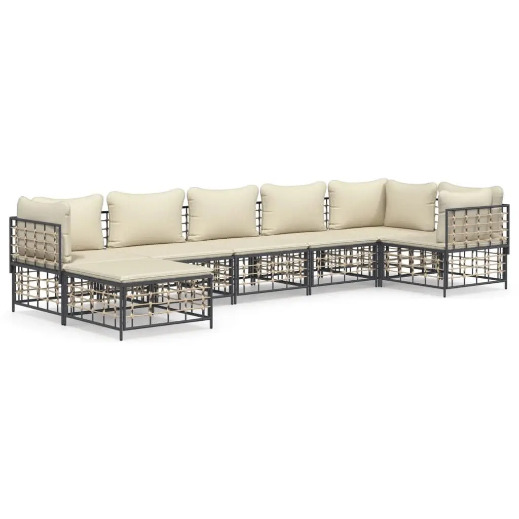 7 Piece Garden Lounge Set Poly Rattan Steel Frame Anthracite