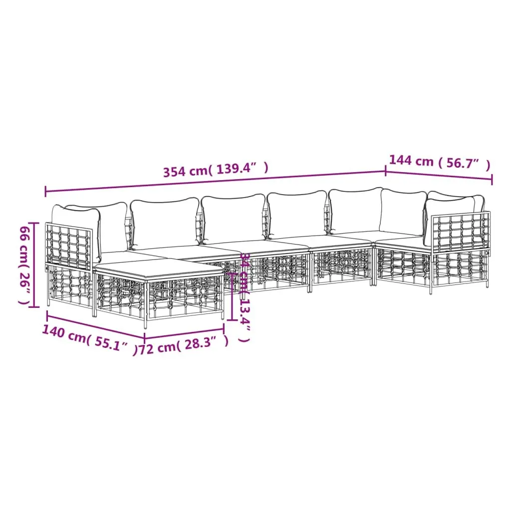 7 Piece Garden Lounge Set Poly Rattan Steel Frame Anthracite
