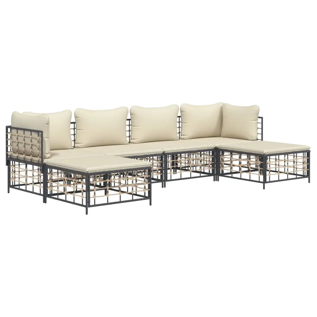6 Piece Cushioned Poly Rattan Outdoor Lounge Set Anthracite Garden Seating