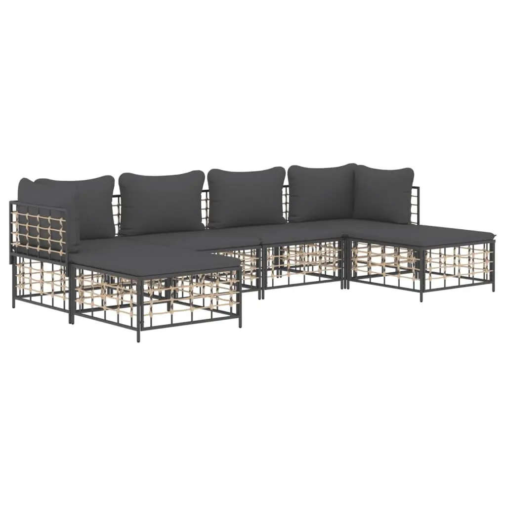Modular Outdoor Seating Set Poly Rattan 6 Piece Anthracite with Cushions