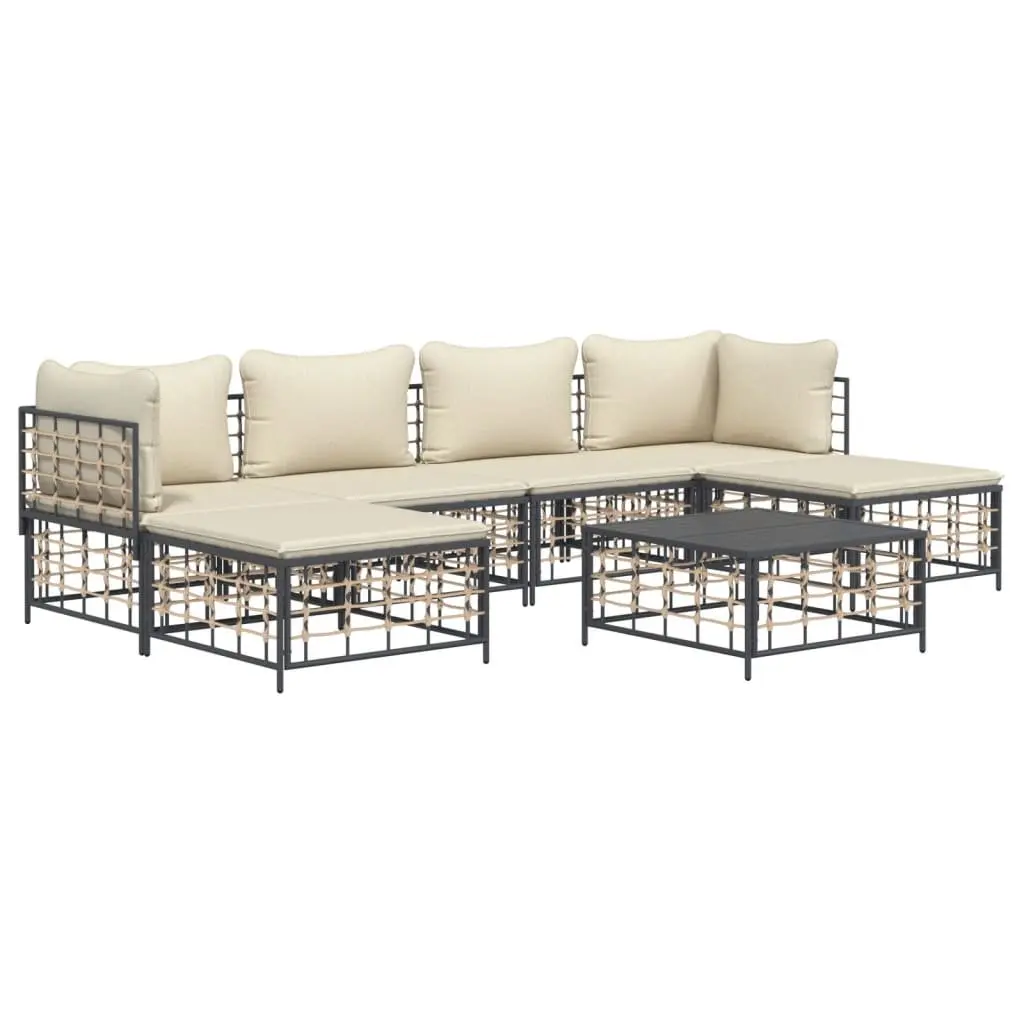 7 Piece Garden Lounge Set Modular Anthracite Poly Rattan with Cushions and Coffee Table