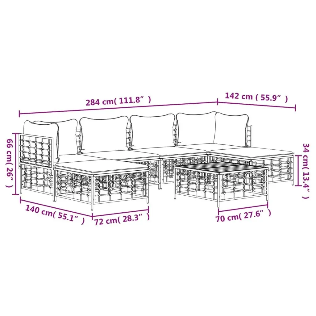 7 Piece Garden Lounge Set Modular Anthracite Poly Rattan with Cushions and Coffee Table