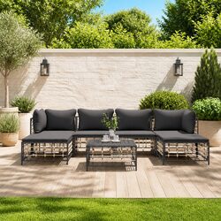 7 Piece Garden Lounge Set Outdoor Sofa Anthracite Poly Rattan with Cushions