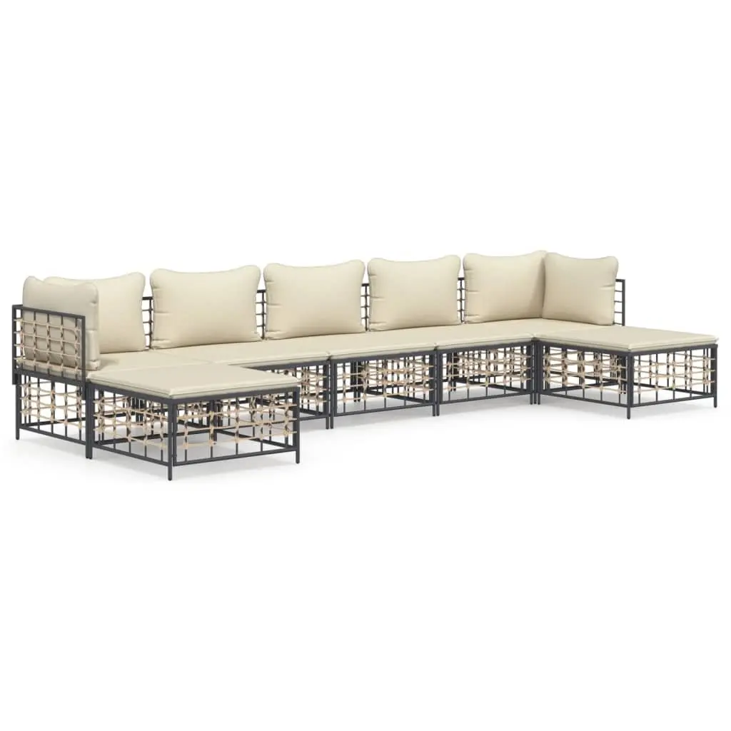 Garden Lounge Set Poly Rattan 7 Piece Outdoor Seating Anthracite with Cushions