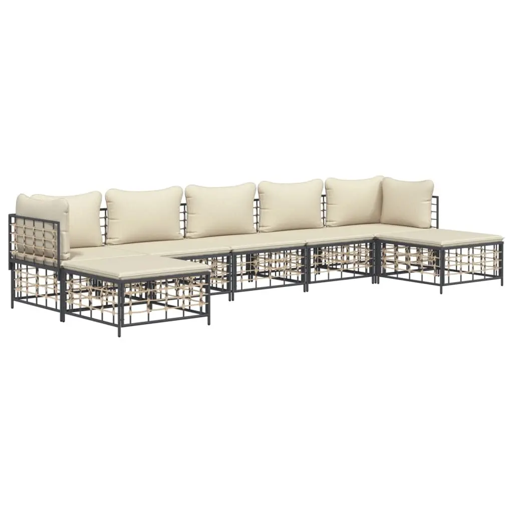Garden Lounge Set Poly Rattan 7 Piece Outdoor Seating Anthracite with Cushions