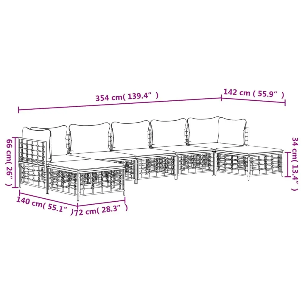 Garden Lounge Set Poly Rattan 7 Piece Outdoor Seating Anthracite with Cushions
