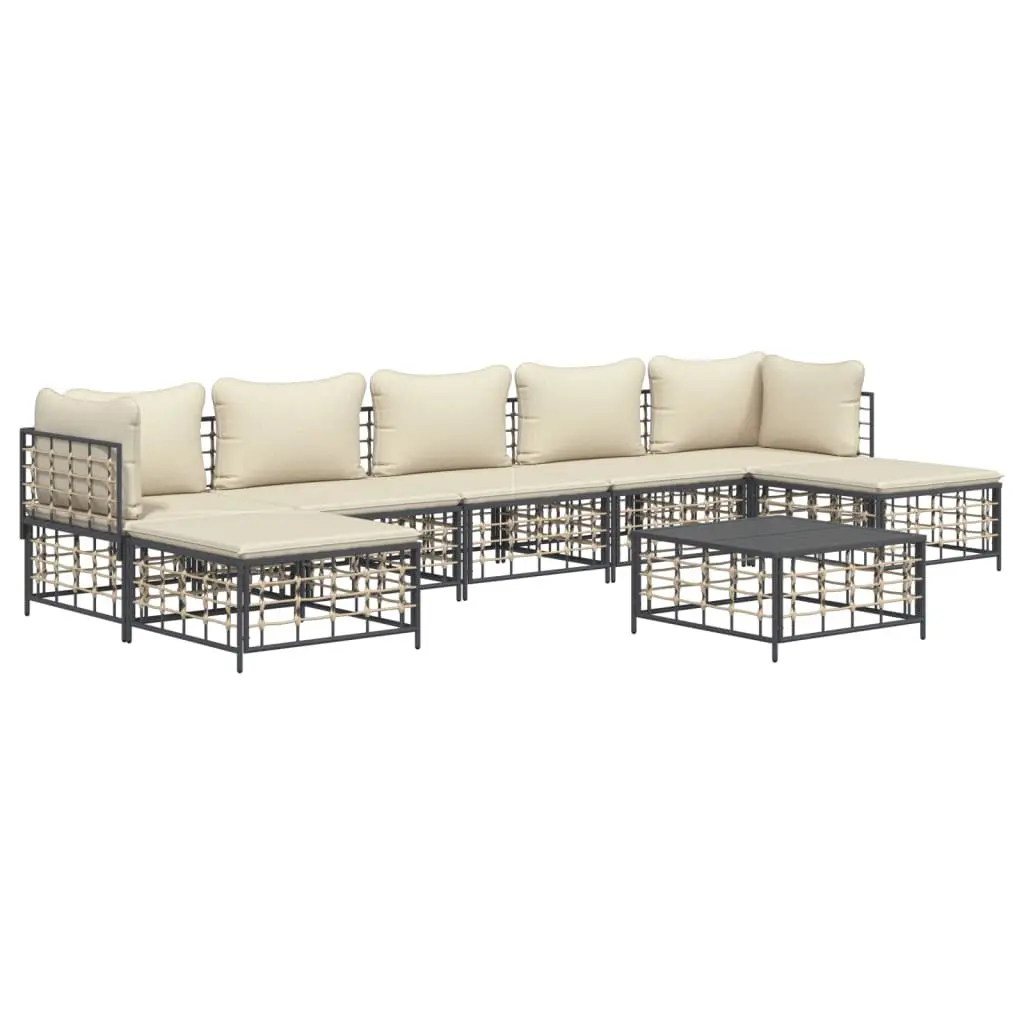 Garden Lounge Set 8 Piece Outdoor Sofa Seating with Cushions Anthracite Rattan