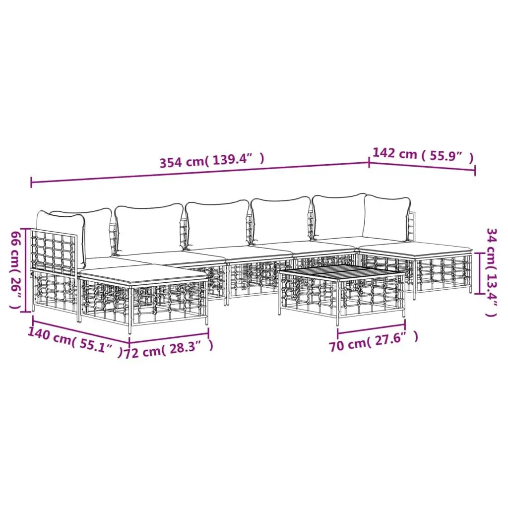 Garden Lounge Set 8 Piece Outdoor Sofa Seating with Cushions Anthracite Rattan