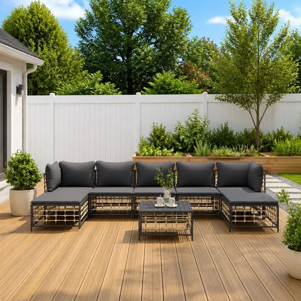 Outdoor Lounge Set Poly Rattan 8 Piece Garden Seating with Cushions Anthracite