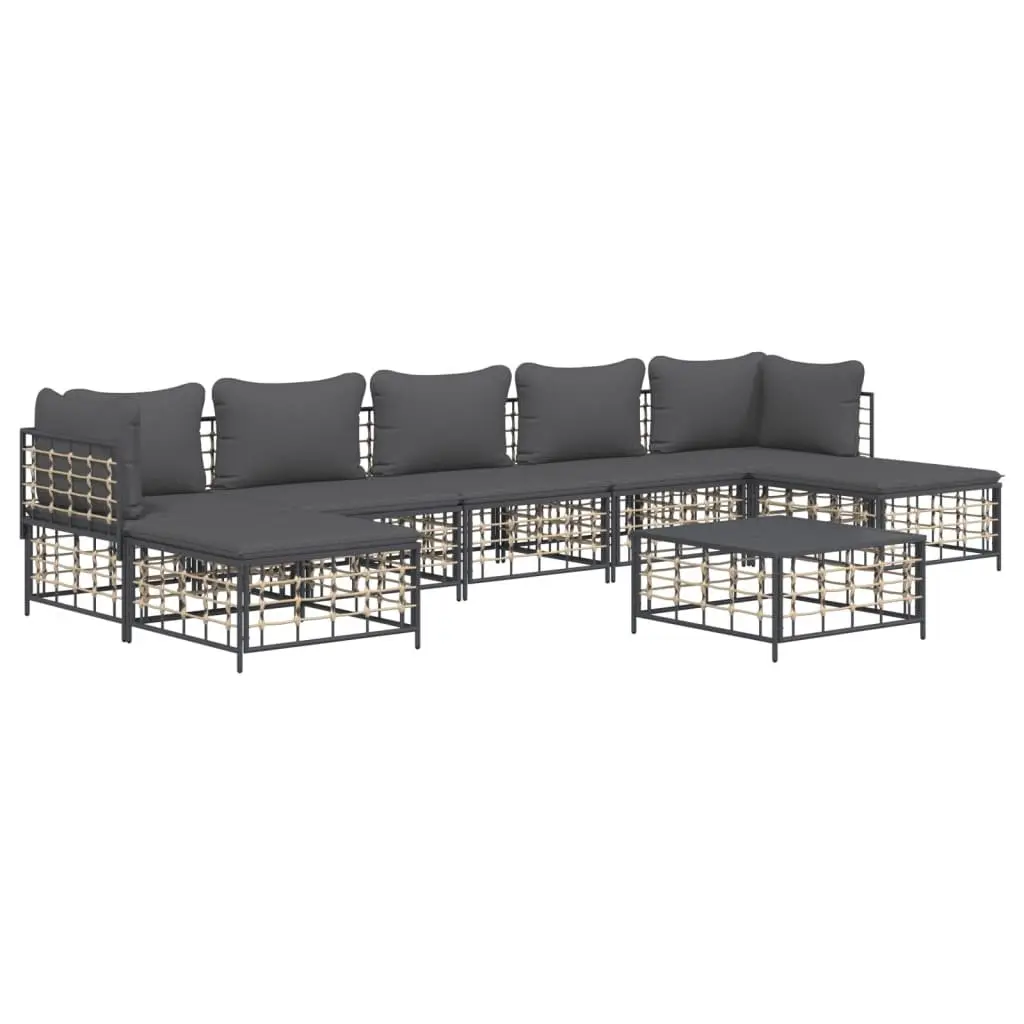 Outdoor Lounge Set Poly Rattan 8 Piece Garden Seating with Cushions Anthracite