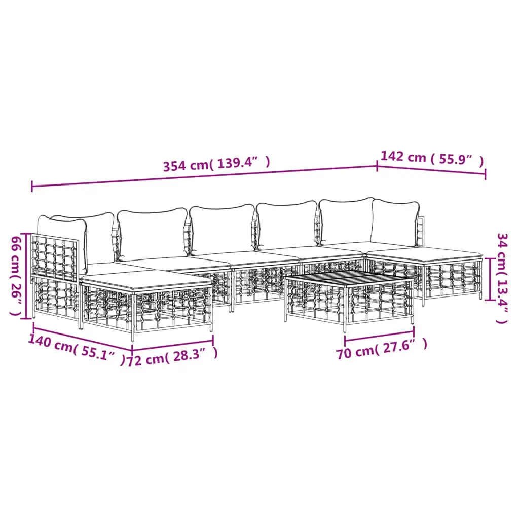 Outdoor Lounge Set Poly Rattan 8 Piece Garden Seating with Cushions Anthracite