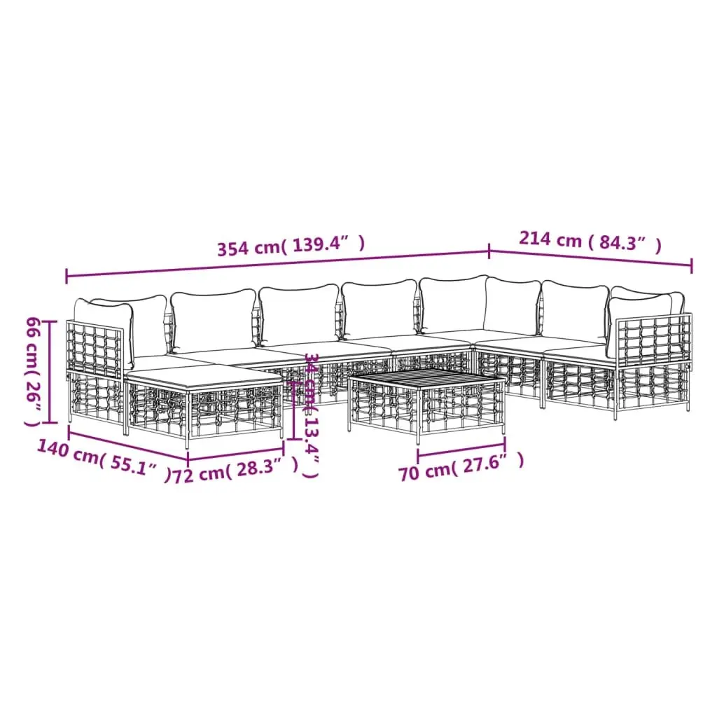 9 Piece Garden Lounge Set Poly Rattan Outdoor Seating with Cushions Anthracite