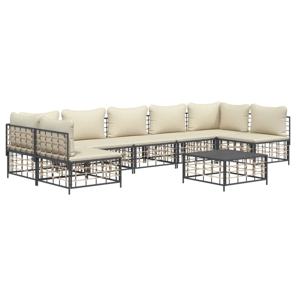 8 Piece Garden Lounge Set with Cushions Anthracite Poly Rattan Outdoor Sofa Set