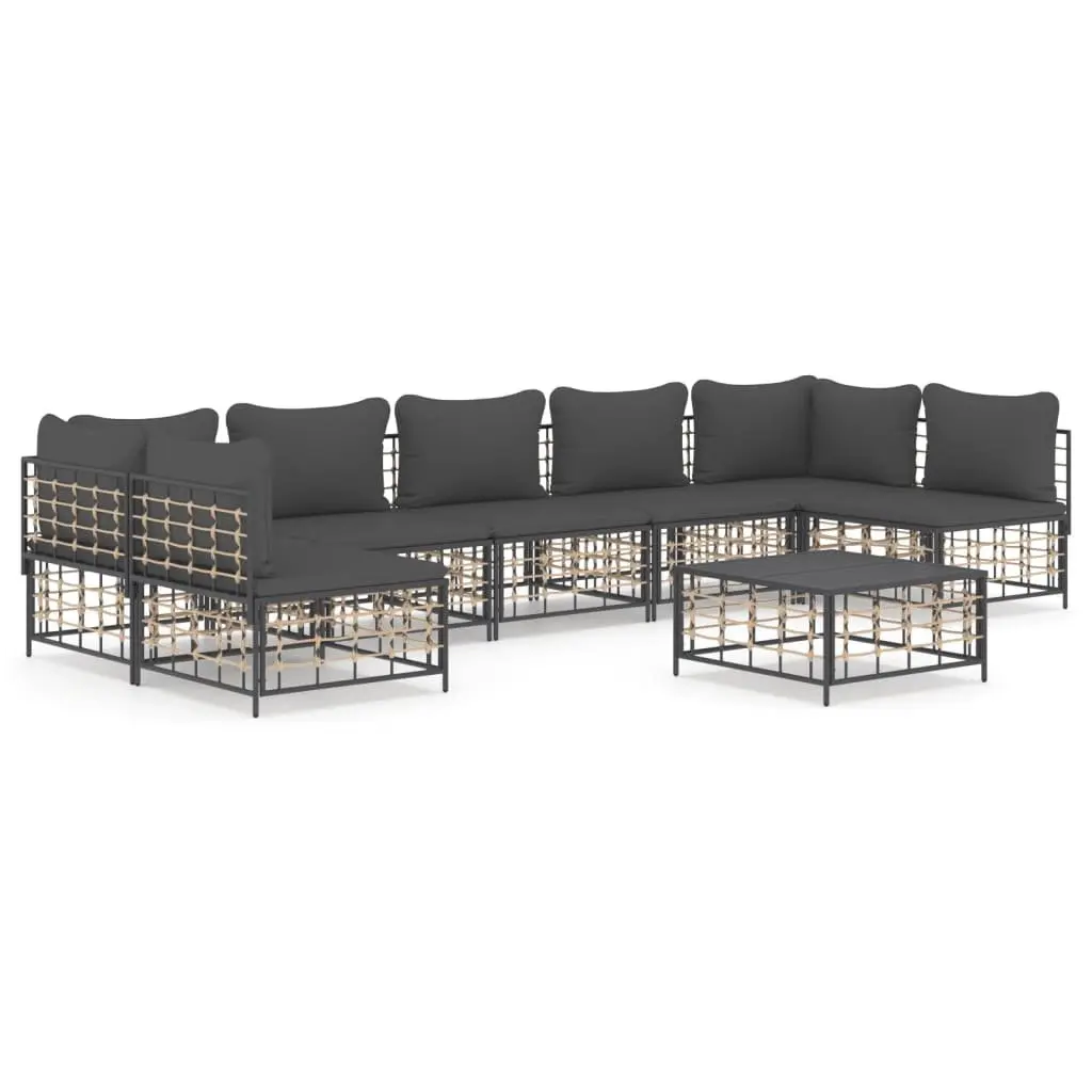 8 Piece Garden Lounge Set Poly Rattan Anthracite Steel Frame Outdoor Sofa Cushions