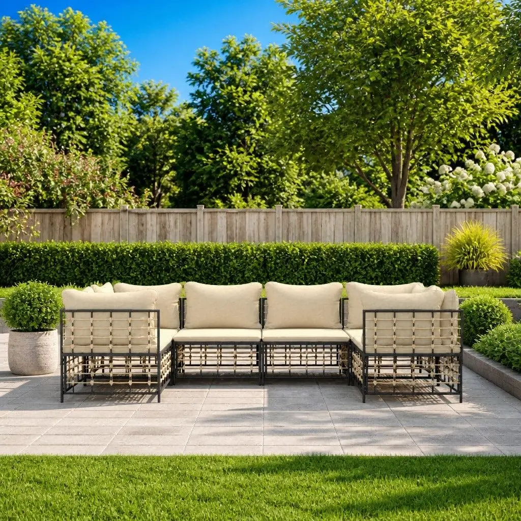Outdoor Garden Lounge Set Poly Rattan 6 Piece Anthracite