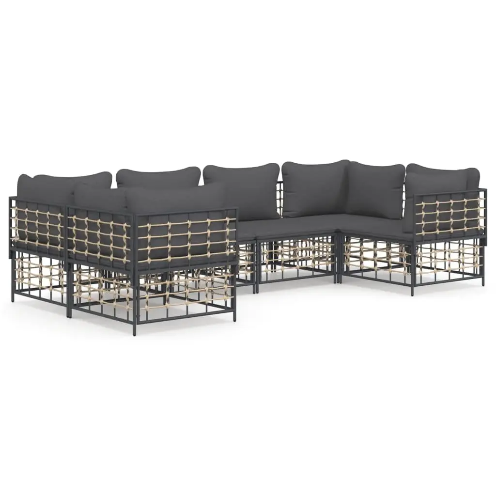 6 Piece Outdoor Garden Lounge Sofa Set with Cushions Anthracite Poly Rattan