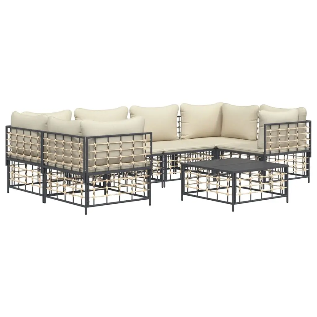 7 Piece Garden Lounge Set Anthracite Poly Rattan Outdoor Sofa with Cushions