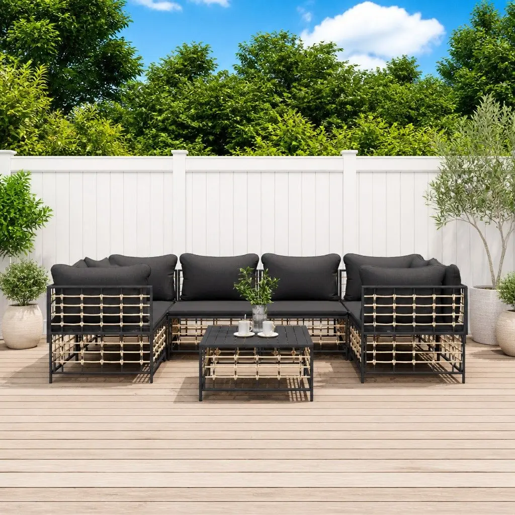 7 Piece Garden Lounge Set Outdoor Sofa Cushions Poly Rattan Patio Furniture