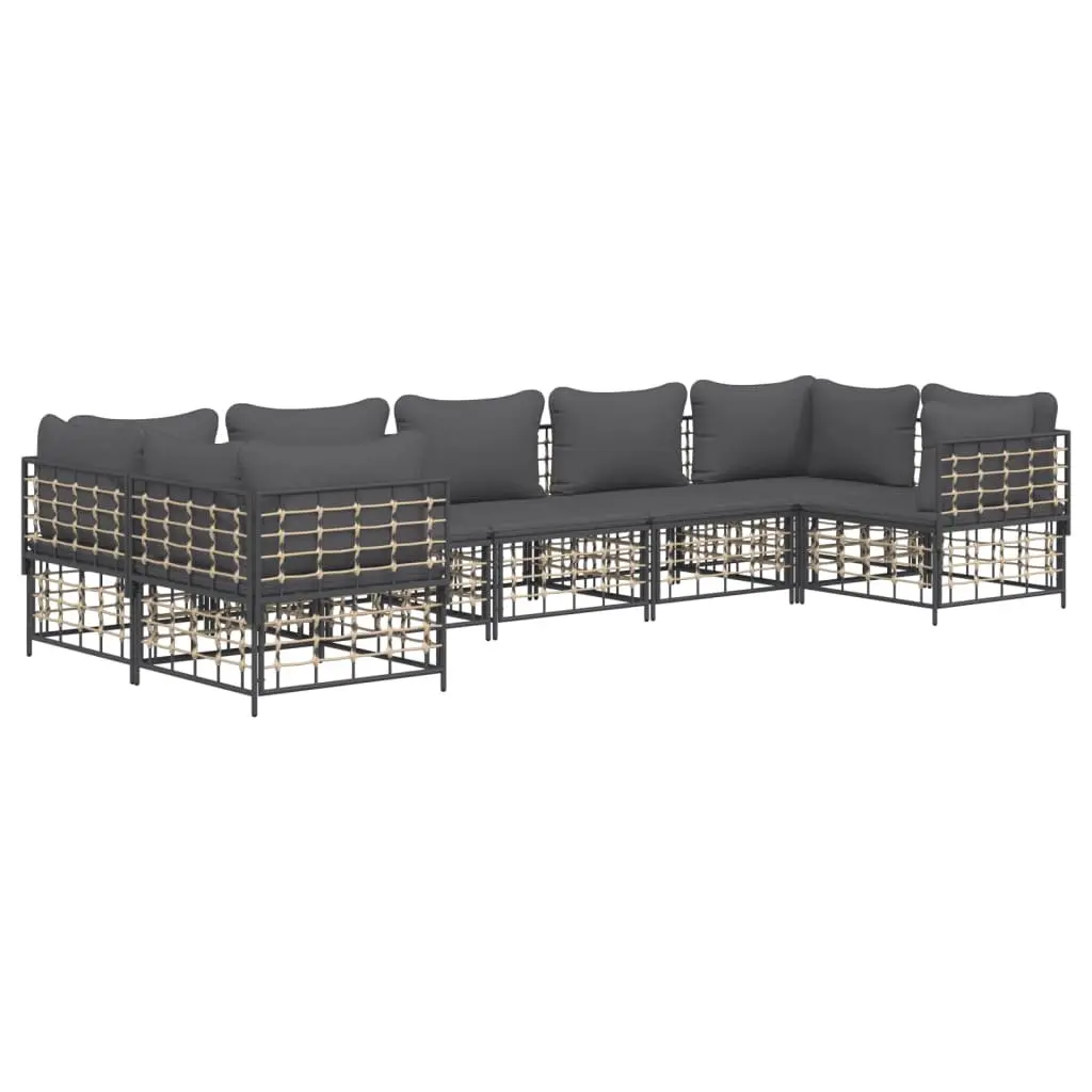 7 Piece Garden Lounge Set with Cushions Outdoor Seating Anthracite Poly Rattan
