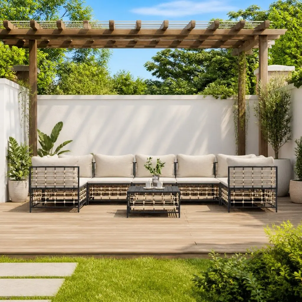 8 Piece Garden Lounge Set Modular Weather-Resistant Poly Rattan with Cushions Anthracite Steel Frame